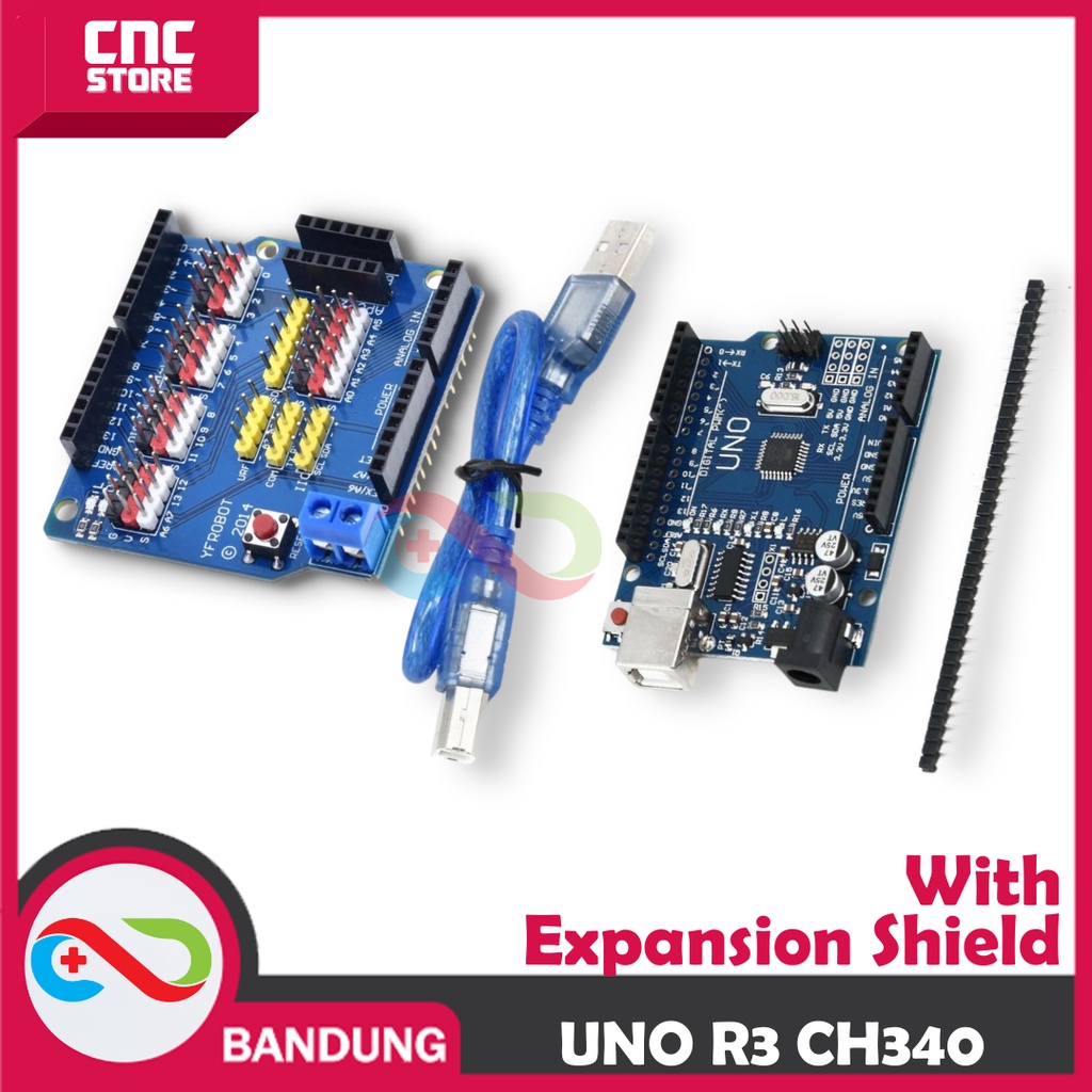 ARDUINO UNO R3 ATMEGA328P CH340 บอร์ดคอมโพสิต PLUS EXPANSION SHIELD V5.0
