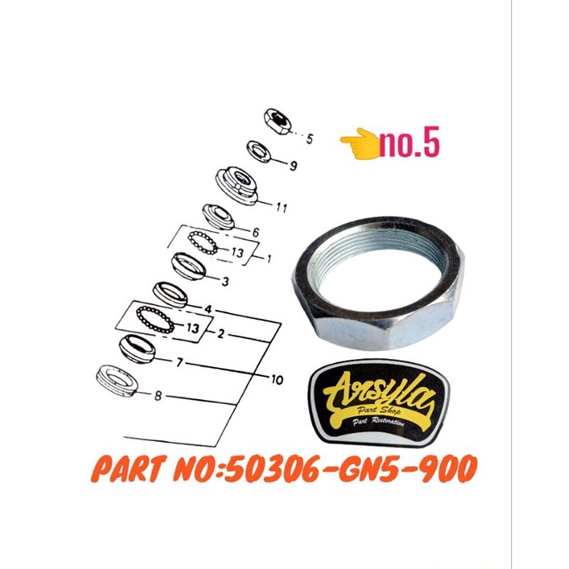 Nut homestir พวงมาลัย 50306-GN5-900 nut พวงมาลัย ล็อคไอน้ํา Honda Astrara grand ประทับใจ sara Supra 