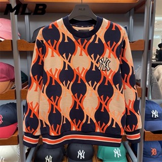 เสื้อกันหนาว คอกลม ผ้าฝ้ายแท้ ปักลายโลโก้ MLB NY ไล่โทนสี สําหรับผู้ชาย และผู้หญิง