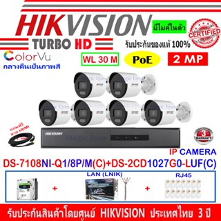 Hikvision IP Camera 2MP รุ่น DS-2CD1027G0-LUF(C)(4)+DS-2CD1327G0-LUF(C)(2)+DS-7108NI-Q1/8P/M(C)(1)+ชุด1TB//2TB H2LRJ