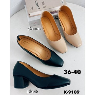 [พร้อมส่ง👠ไซส์ 36-40 รหัส836] รองเท้าคัทชูหุ้มส้น หนัง pvc ส้นสูง 2 นิ้ว ใส่เที่ยวหรือใส่ทำงาน