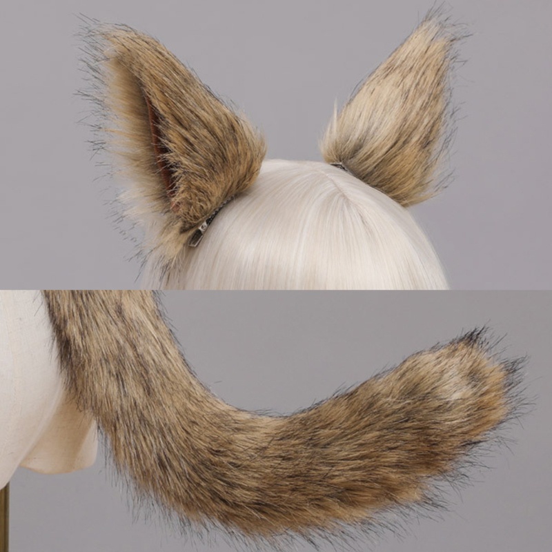 3 ชิ้นหมาป่าสาวคอสเพลย์ชุด Kawaii Fox หูคลิปผมหางปุย