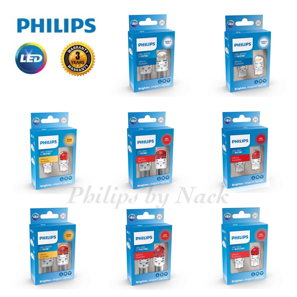 PHILIPS Ultinon Pro6000 หลอดไฟสัญญาณ LED T20, S25 ไฟเบรค ไฟเลี้ยว ไฟถอย [2 หลอด]