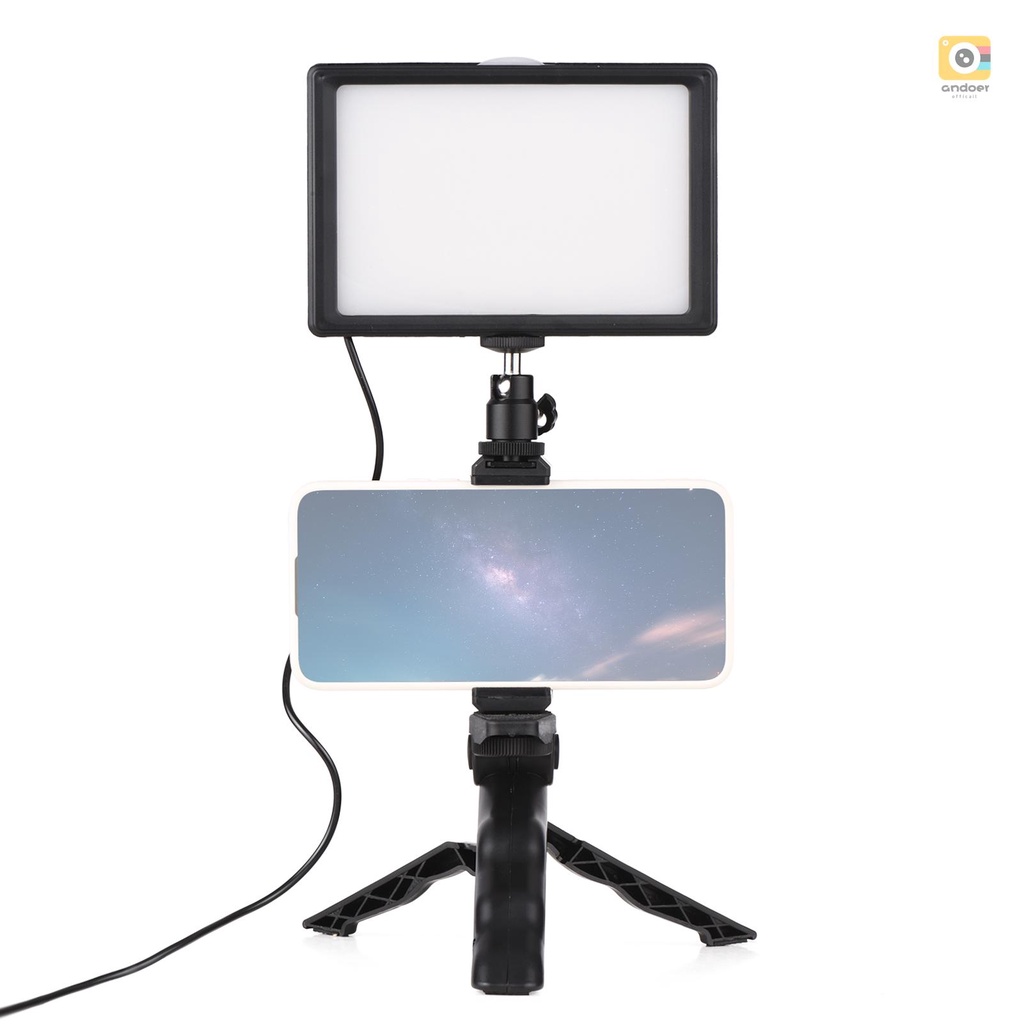 Andoer ชุดไฟวิดีโอ LED และขาตั้งกล้อง ปรับได้ 120 ชิ้น อุณหภูมิสองสี 3200-5600K 14 ระดับความสว่างปรั