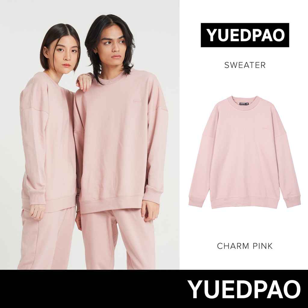 Yuedpao ยอดขาย No.1 รับประกันไม่ย้วย 2 ปี sweater เสื้อยืดเปล่า เสื้อยืดสีพื้น เสื้อยืด Sweater สี Charm pink