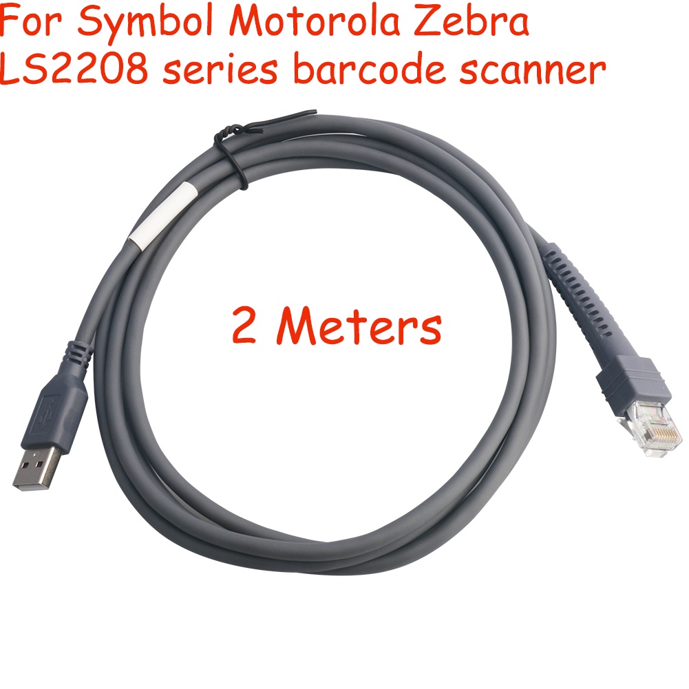 เครื่องสแกนบาร์โค้ด สายเครื่องอ่านบาร์โค้ด 2M USB Cable for Motorola Symbol Zebra Barcode Scanner LS2208/A LI2208 LS4278 STB4278 LI4278 Flatted USB to RJ45 ยาว สําหรับเครื่องสแกนบาร์โค้ด