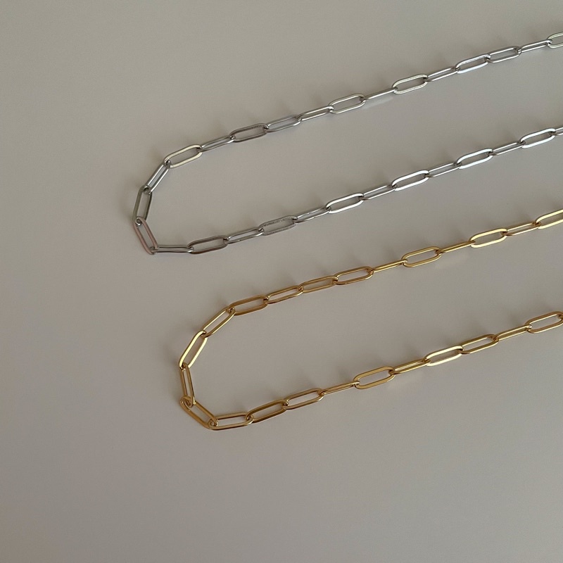 shellandgold - เซ็ทสร้อยคอและข้อมือโซ่สแตนเลสแบบเส้นบาง สามารถใส่โดนน้ำได้ ตัวโซ่ขนาด 1.3 ซม
