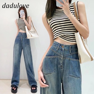 DaDulove💕 New Korean Version of Ins Reverse Pocket Jeans High Waist Loose Retro Wide Leg Pants Fashion Straight Pants