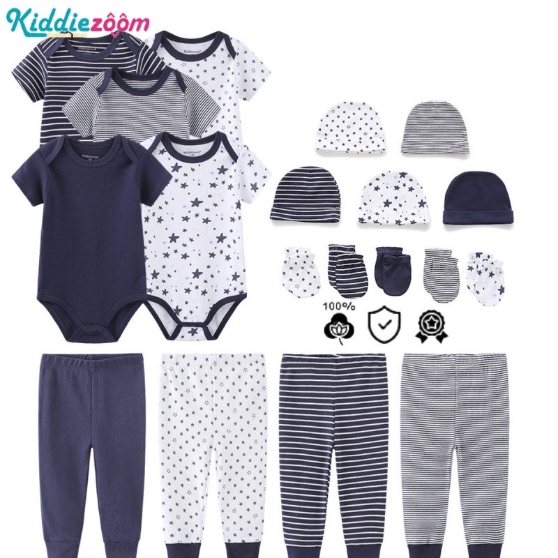 Kiddiezoom ชุดบอดี้สูท แขนสั้น เนื้อผ้าฝ้าย ระบายอากาศ ใส่สบาย พร้อมกางเกง หมวก 