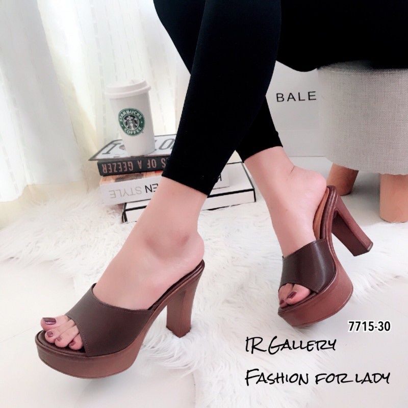 ส้นสูงหนังนิ่มแบบสวม (SS 7715-30) ส้นพียูสูง 4 นิ้ว เสริมหน้า 1 นิ้ว