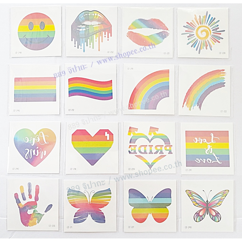 sticker tattoo สติ๊กเกอร์ แทททู รอยสักชั่วคราว ลายสายรุ้ง สีรุ้ง ข้ามเพศ Love LGBTQ Pride Day Month 