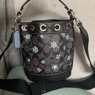 Coach Dempsey Drawstring Bucket Bag In Signature Canvas With Snowflake Print CE587