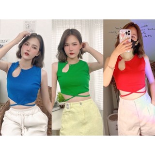 P11N 🌈13 สี 🌈เสื้อครอปแขนกุดผูกหลัง