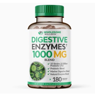 Digestive Enzymes 1000MG Plus Prebiotics &amp; Probiotics Supplement, 180 Capsules, Organic Plant-Based Vegan