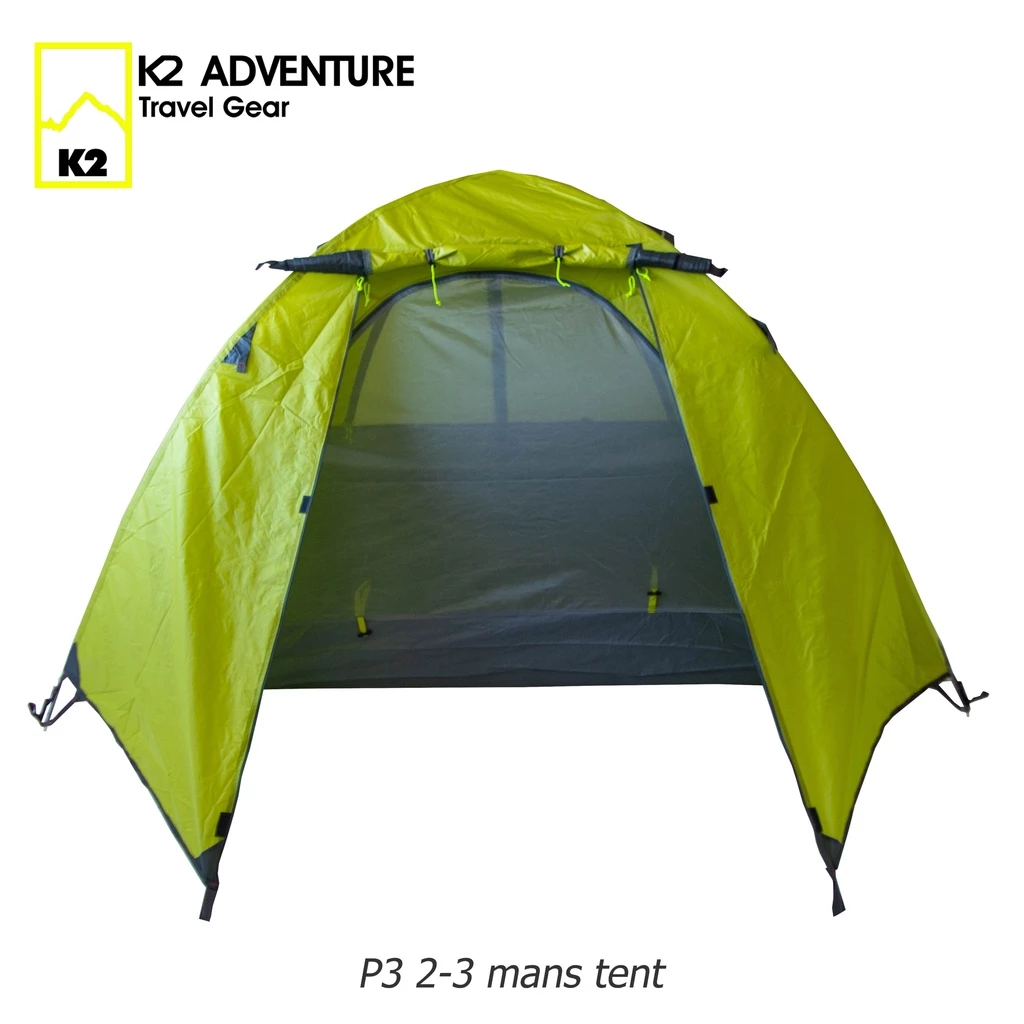 เต็นท์ K2 ADVENTURE รุ่น P3 สีเขียว นอน 2-3 คน เก็บเล็ก น้ำหนักเบาเสาอลู กันฝนกันลม มอเตอร์ไซค์ thumbnail 3