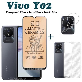 (3 In 1) Vivo Y02 Y02S Y01 Y16 Y35 Y21 Y21T กระจกนิรภัยเซรามิก ป้องกันหน้าจอ + ฟิล์มกล้อง + ฟิล์มด้านหลัง สําหรับ Vivo V25 V25E ฟิล์มเซรามิค นิ่ม