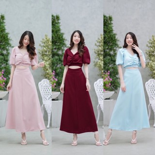 hbstation.shop เสื้อผ้าผู้หญิง ชุด Set 2 ชิ้น  สีชมพู แดง ฟ้า พร้อมส่