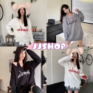 JJ shop 💜พร้อมส่ง เสื้อคล้องคอ+แขนยาวไหมพรม ลาย Girlnightclub "M3810+M3810-1" -N