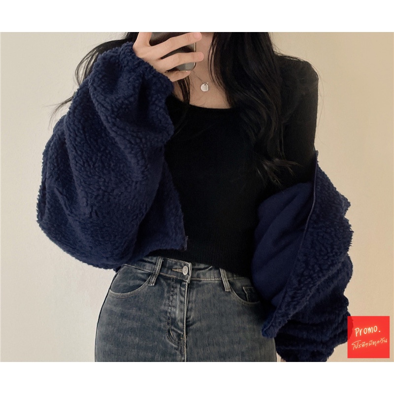 โปรดีๆ🔖ลด 80% เสื้อแจ็คเก็ตกันหนาวขนหนานุ่ม คอสูงซิปหน้า 3 สีพื้น มีกระเป๋าหน้า - รูปที่ 5