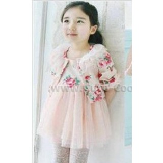 Dress-036 ชุดกระโปรง แขนกุด + เสื้อคลุม สาวน้อยเกาหลี สีชมพู ไซค์110