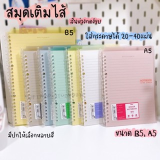 &lt;พร้อมส่ง&gt; สมุดเติมไส้ได้ สมุดใส่ไส้ แฟ้ม สันห่วงกดauto ขนาด B5=26รู A5=20รู สมุดรีฟิล