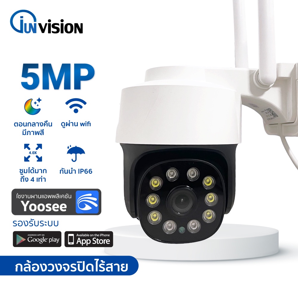 Junanvision กล้องวงจรปิดไร้สาย wifi มีอินฟาเรดและไฟled เห็นภาพชัดในที่มืด กันน้ำกันแดด ติดตั้งง่าย