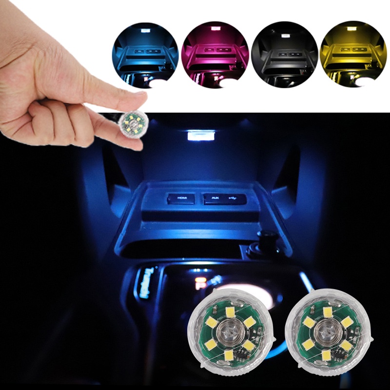 1/2Pcs Car Mini Led Touch Switch Light Auto Wireless Ambient Lamp Portable Night Reading Light Car Roof Bulb Car Interio