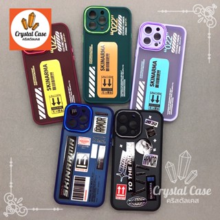 เคสขอบสีหลังขุ่นกันเลนส์กล้อง 11 7+ 13 13promax 14pro 14promax ขอบสีเลนส์เงา พิมพ์ลายเท่