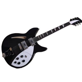 Rickenbacker 330 ปิ๊กอัพเครื่องปิ้งขนมปังไฟฟ้า โครเมี่ยม 24 เฟรต สีดํา