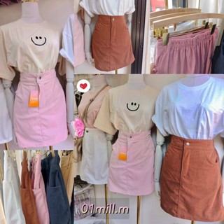 01mill.m พร้อมส่ง กระโปรงลูกฟูก ทรงเอ เอวสม็อคหลัง มี4สี