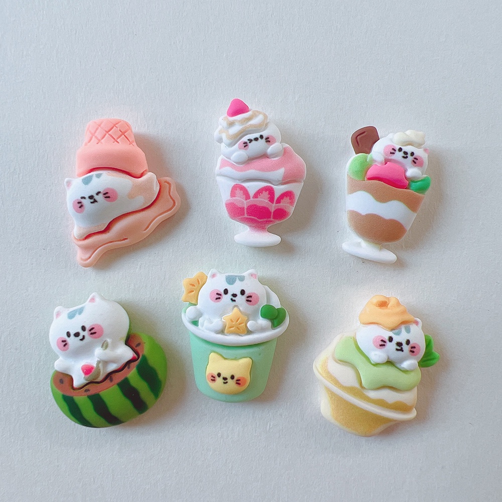 ☁️ RS267 ᵕ̈  เรซิ่น ต๊าวแมวขนมหวาน สำหรับตกแต่งโทรศัพท์ กระจก เคสยาดม Jibbitz shoes Charm 3D [แพค 6ช