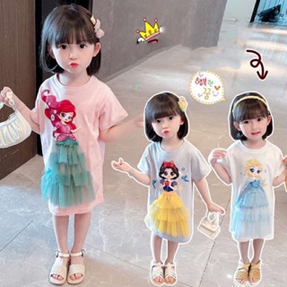ชุดเสื้อยืดคอกลมแขนสั้นเด็กผู้หญิง  เสื้อยืดเด็กoversize ใส่เย็นสบาย 1-7ปี ( PFQ04- )