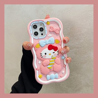 เคสโทรศัพท์มือถือ ซิลิโคนนิ่ม กันกระแทก ลายการ์ตูนแมว KT น่ารัก สามมิติ สร้างสรรค์ สีชมพู สําหรับ Iphone 14ProMax 13 11 13Pro 12 14plus