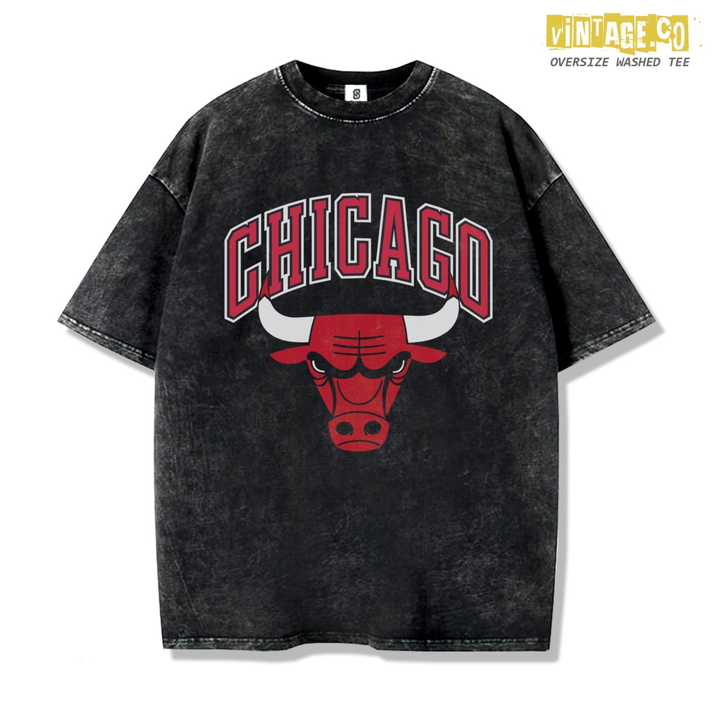 เสื้อยืด Chicago Bulls Lakers Vintage Logo Oversize Washed