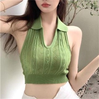 Lucky88  9721#พร้อมส่ง เสื้อกล้ามแขนกุด เสื้อกล้ามไหมพรมสีพื้นคอสามเหลี่ยมทรงเป๊ะ