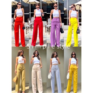 🟣🔵🟢สีใหม่new mew🍄🍄 Dolores high-waist pant   กางเกงเอวสูงขากระบอกใหญ่ ตะขอหน้า รุ่นนี้ทรงสวยมาก ใส่แล้วสูงเพรียวสุดๆ