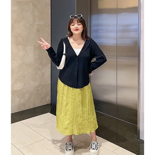 CiCi Plus+(3265)เสื้อไหมพรมแขนยาวมีฮู้ด กระดุมหน้า ใส่คลมหรือใส่เดี่ยวก็ปังมากสาวอวบอ้วน