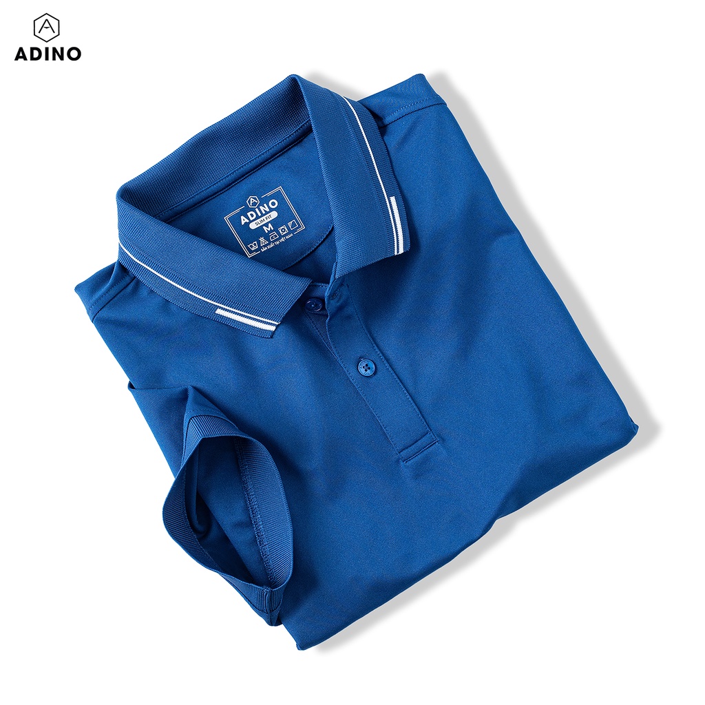 เสื้อโปโลสีน้ําเงินผู้หญิงขลิบ ADINO ผ้าคอตตอนโพลีเอสเตอร์ไม่ระบายลุคออฟฟิศเข้ารูปอ่อนเยาว์เล็กน้อย 