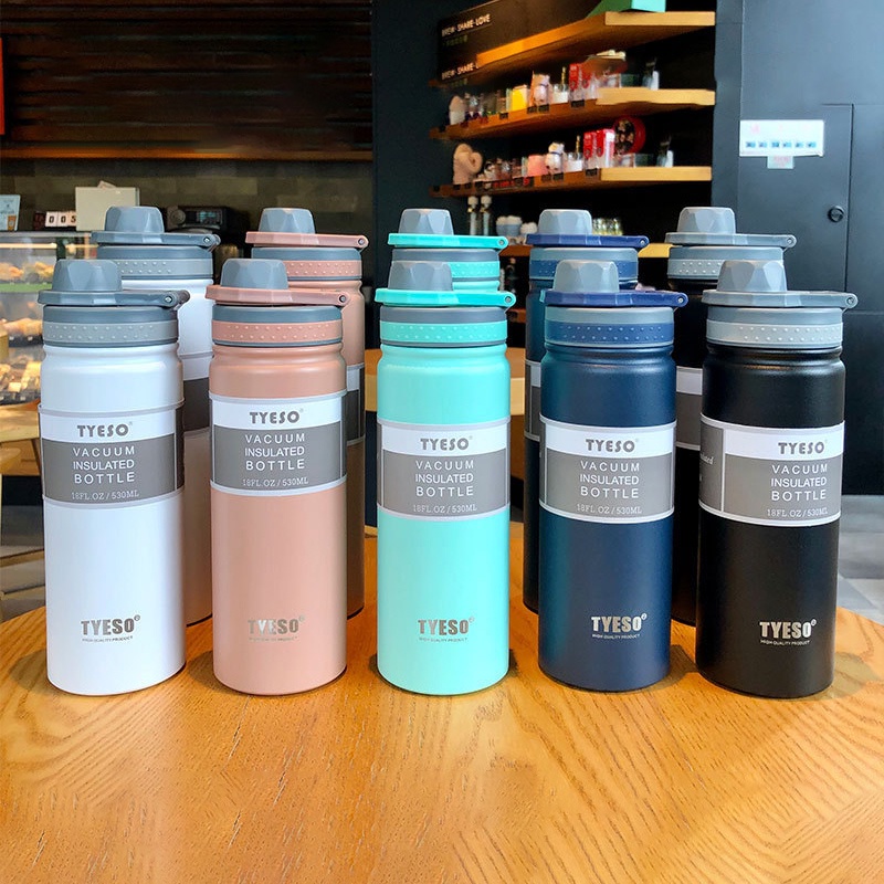 ใหม่ TYESO กระบอกน้ำเก็บความ ร้อน/เย็น ขวดน้ำสแตนเลส ขนาด530ml/750ml