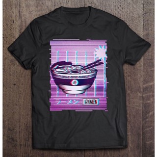 เสื้อยืด พิมพ์ลายกราฟฟิค Ramen Vaporwave สไตล์ญี่ปุ่น สําหรับผู้หญิง