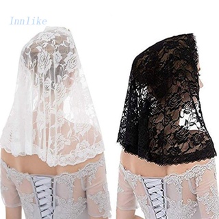 Inn ผ้าคลุมไหล่ลูกไม้ Mantilla ผ้าคลุมไหล่คาทอลิก น้ําหนักเบา พู่ผ้าพันคอ ปักลายดอกไม้