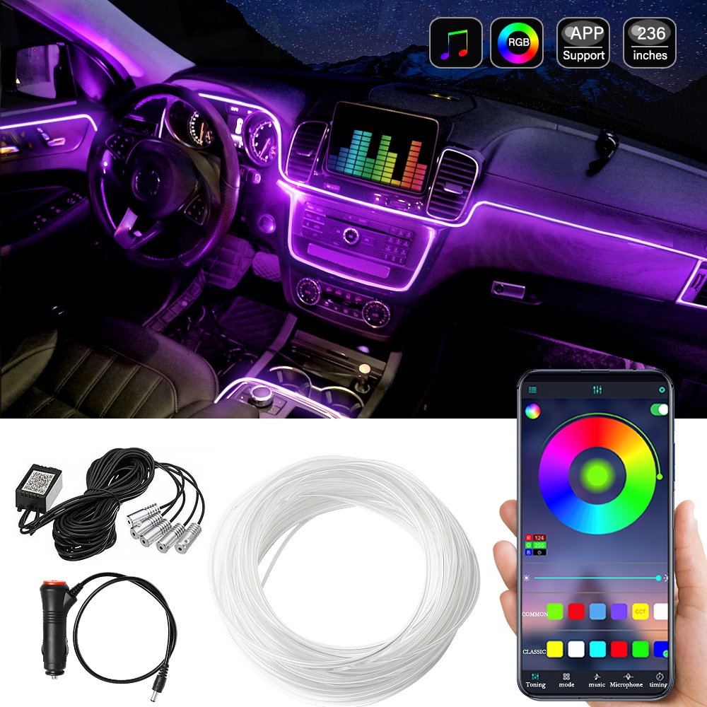 Car Atmosphere Light Ambient Interior Decoration App Sound Control Wireless Rgb Neon Led Strips Auto Flexible Lamps - De