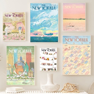 โปสเตอร์ผ้าใบ พิมพ์ลายนิตยสาร The New Yorker สไตล์นอร์ดิก สําหรับตกแต่งผนัง ห้องนั่งเล่น