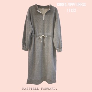 🇰🇷New🇰🇷  Korea zippy dress Dressเทาsportyเอวรูดผูกหน้า ชุดเดียวจบเลยค้าตัวนี้