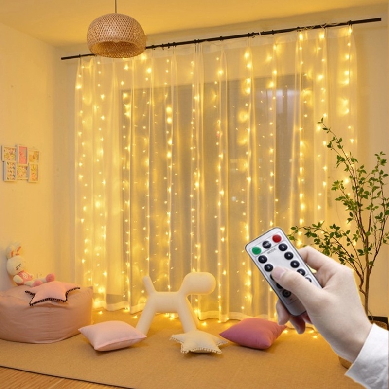 พร้อมส่ง ม่านไฟ Led ไฟประดับตกแต่ง 300 ดวง ไฟตกแต่งเทศกาล ปรับได้ 8 จังหวะ ม่านสายสตริงไฟ