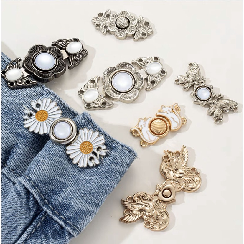 กระดุมรัดเอว ลายดอกเดซี่ หัวเข็มขัดปรับเอว ปรับได้ สําหรับกางเกงยีน - รูปที่ 2