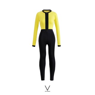 SS2023 BLACK YELLOW  JUMPSUIT ชุดว่ายน้ำ แขนยาวขายาว สีเหลืองดำ มีฟองน้ำในตัวผ้าหนา กัน UV UPF 50+