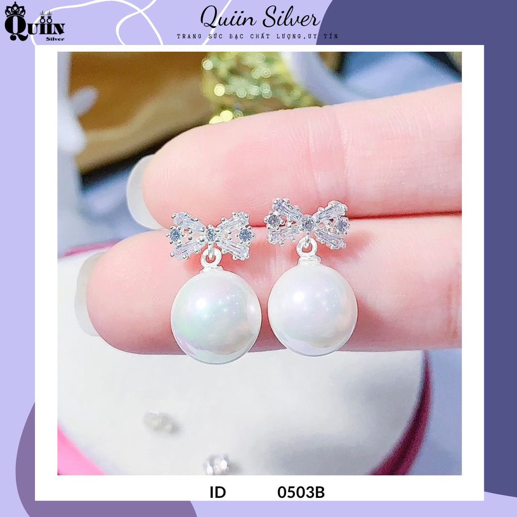 S925 Quiin Silver ต่างหู/ต่างหู - รูปโบว์ผสมสําหรับผู้หญิง 0503B