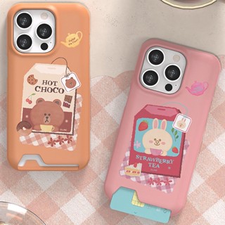 เคสการ์ด ลาย Line Friends Happy Tea Time Under Slim สําหรับ Galaxy S23 S22 S21 S20 Note 20 ETC