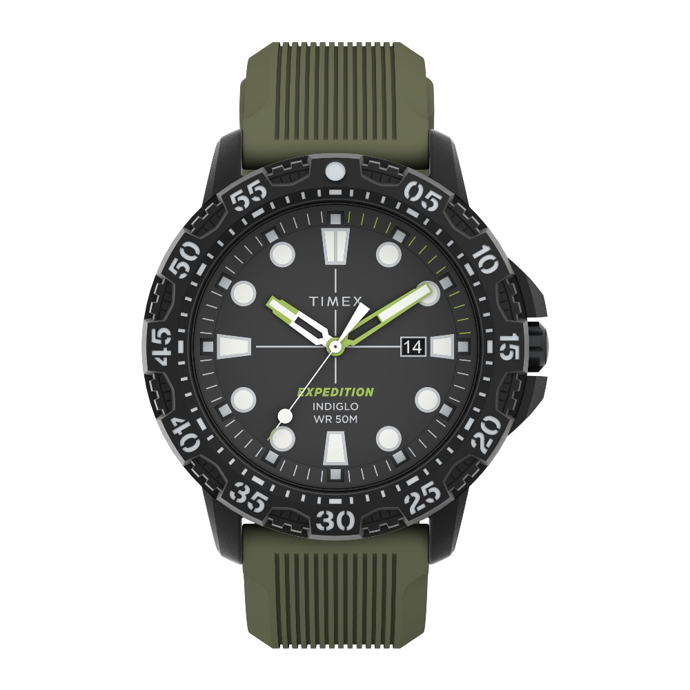 Timex TW4B25400 Expedition Gallatin นาฬิกาข้อมือผู้ชาย สายซิลิโคนสีเขียว หน้าปัด 44 มม.